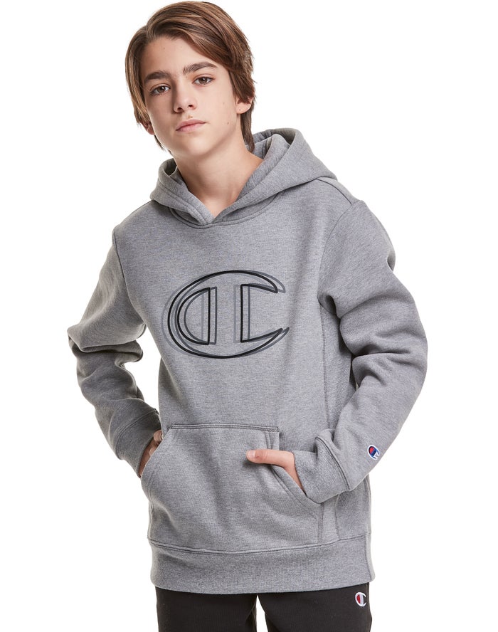 Sudadera Con Capucha Champion Niño - Reverse Weave Fleece Vibrating Logo ( Gris Oscuro ) 4918675-ZV